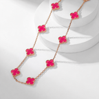 [⭐DORISW]NEW CLOVER 10 MOTIFS PINK ENAMEL NECKLACE