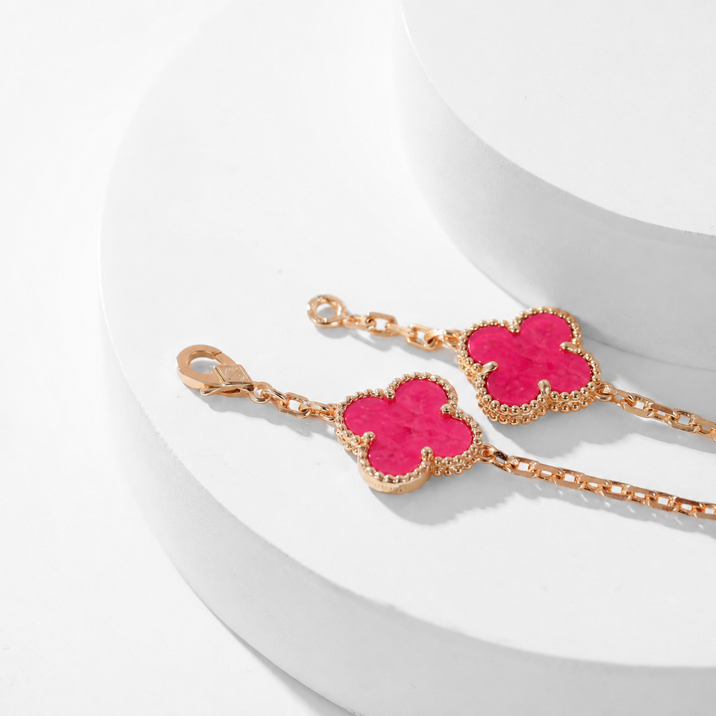 [⭐DORISW]NEW CLOVER 10 MOTIFS PINK ENAMEL NECKLACE