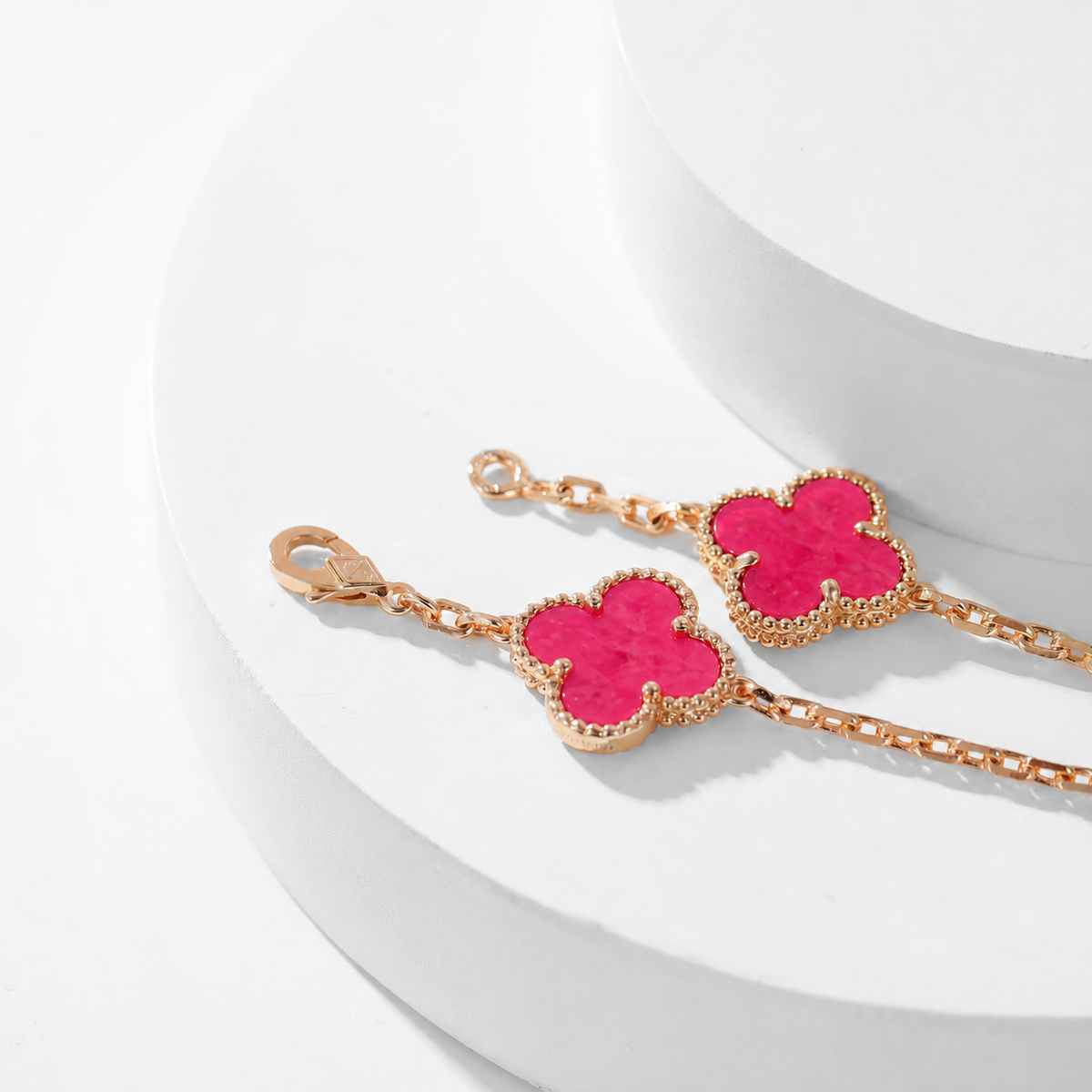 [⭐DORISW]NEW CLOVER 10 MOTIFS PINK ENAMEL NECKLACE