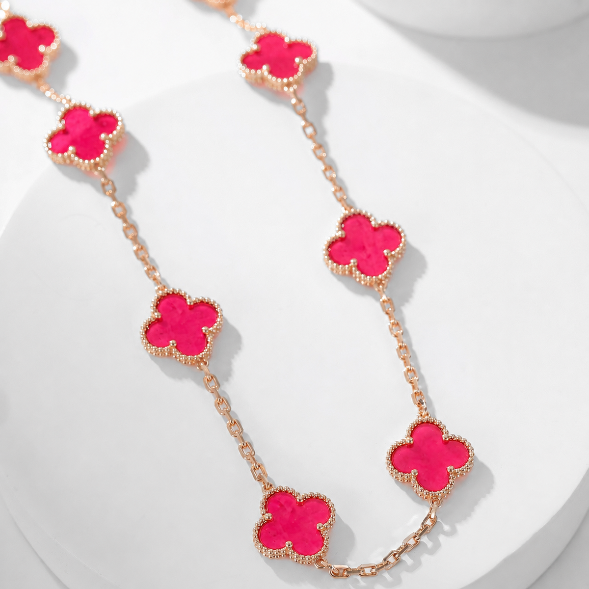 [⭐DORISW]NEW CLOVER 10 MOTIFS PINK ENAMEL NECKLACE