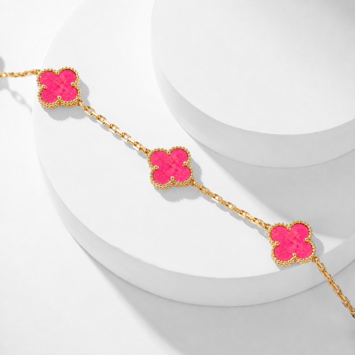 [⭐DORISW]NEW CLOVER 10 MOTIFS PINK ENAMEL NECKLACE