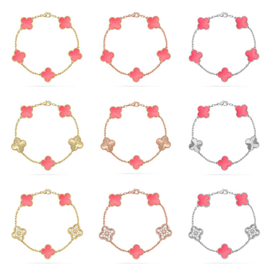 [⭐Aura ]New  CLOVER 5 MOTIFS  PINK MOP BRACELET COLLECTION