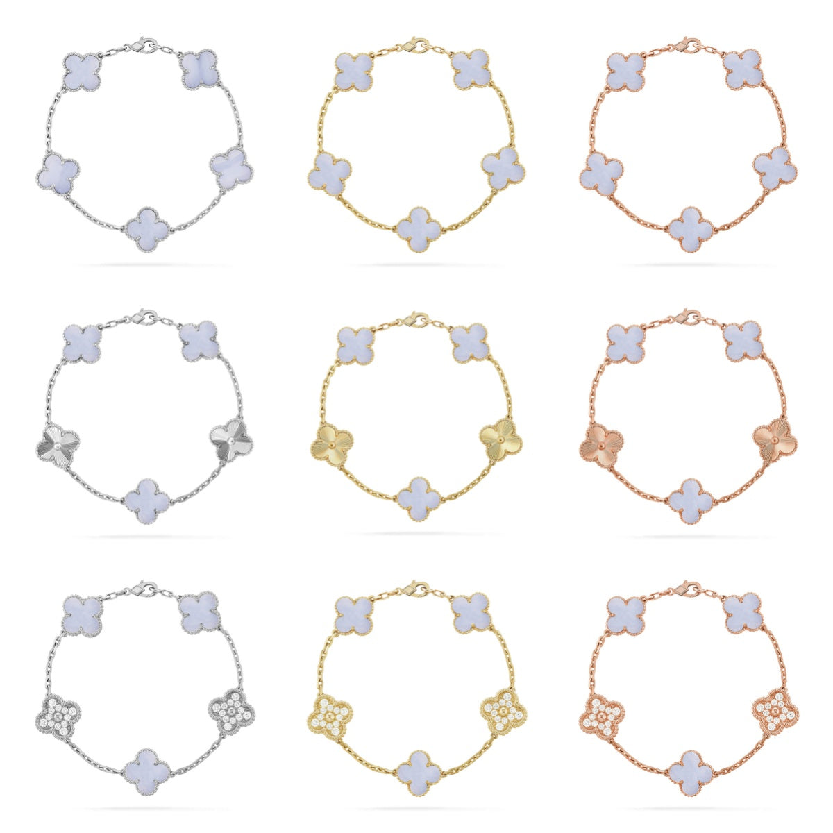 [⭐Aura ]New  CLOVER 5 MOTIF PURPLE CHALCEDONY BRACELET COLLECTION
