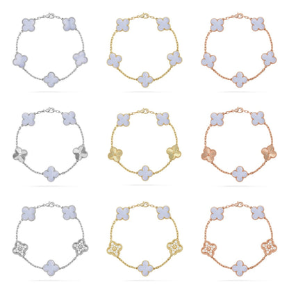 [⭐Aura ]New  CLOVER 5 MOTIF PURPLE CHALCEDONY BRACELET COLLECTION