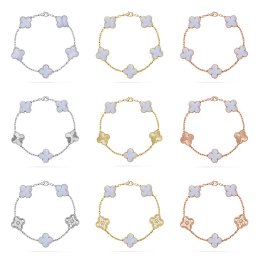 [⭐Aura ]New  CLOVER 5 MOTIF PURPLE CHALCEDONY BRACELET COLLECTION