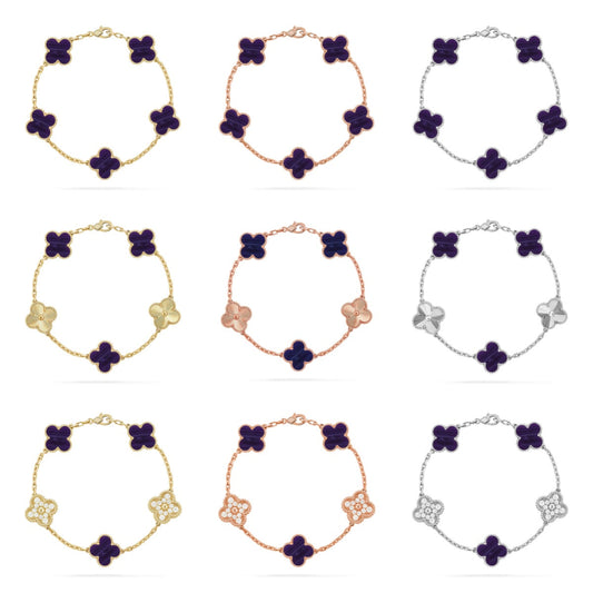 [⭐Aura ]New CLOVER 5 MOTIF PURPLE STRIPES BRACELET COLLECTION
