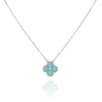Aura CLOVER 1 DIAMOND HELLBLAUE SILBERNE HALSKETTE