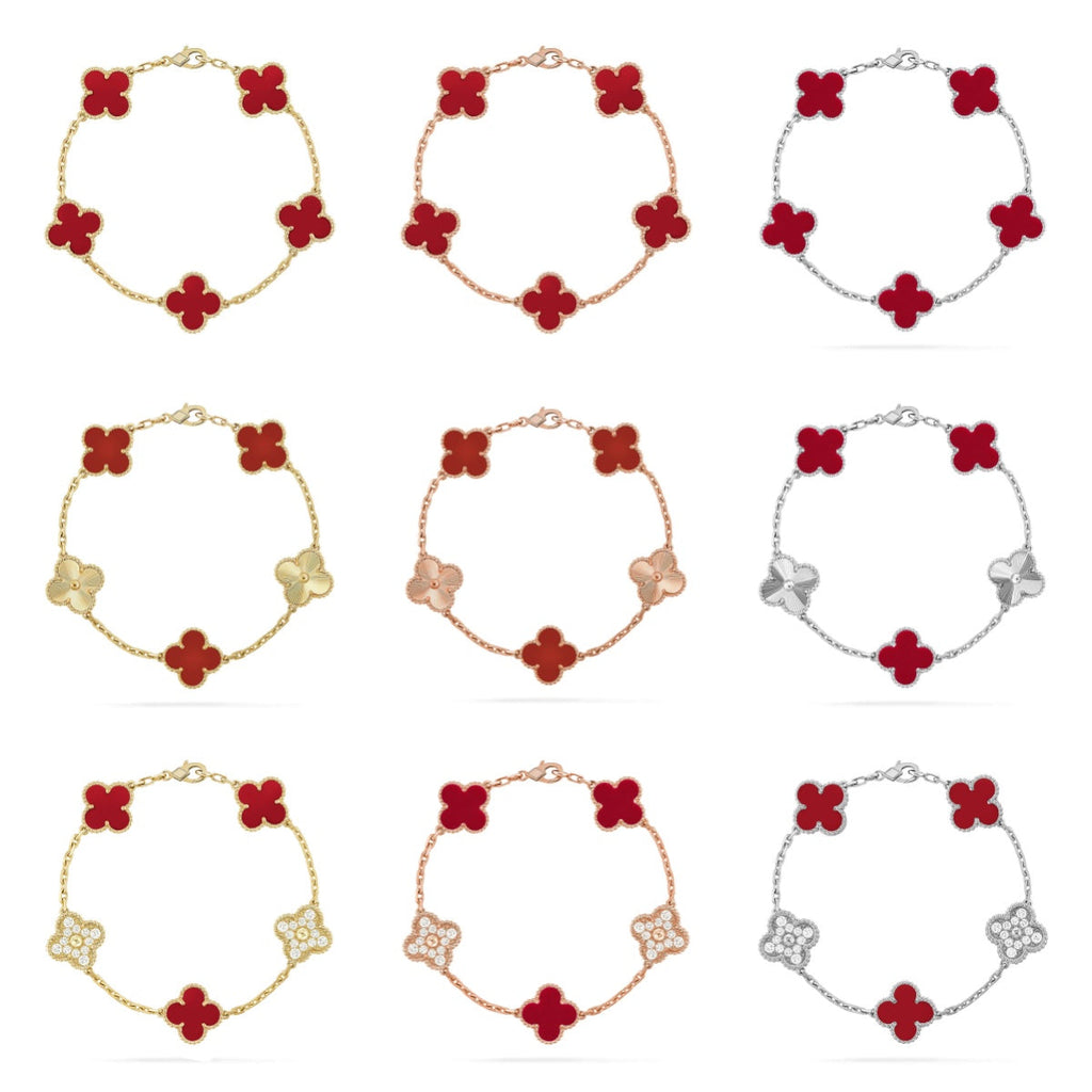 [Aura ]New  CLOVER 5 MOTIF RED CORNELIAN BRACELET COLLECTION