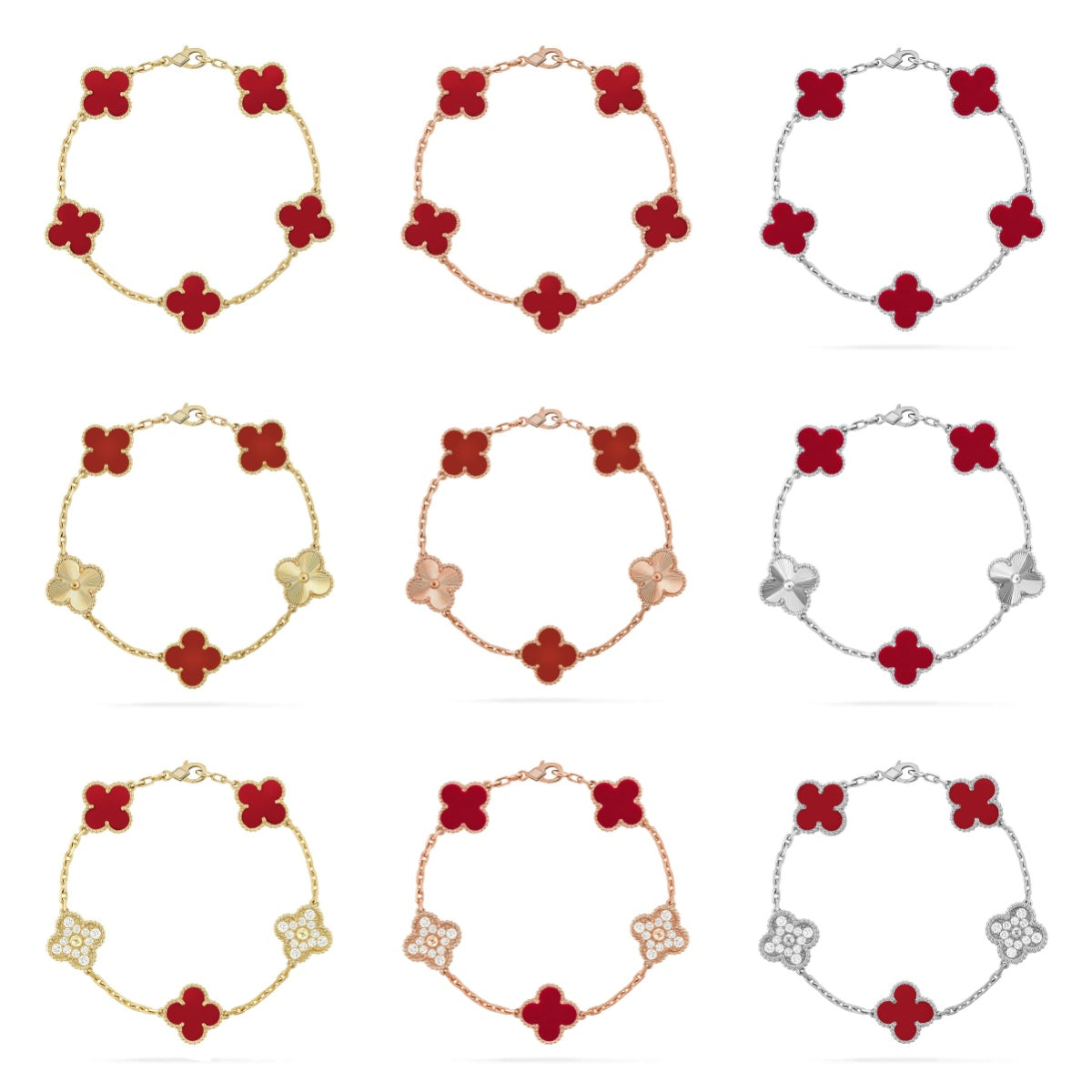 [Aura ]Neue Kollektion CLOVER 5 MOTIF ROTER CORNELIAN-ARMBÄNDER