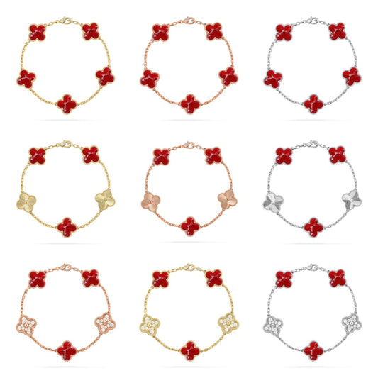 [⭐Aura ]New CLOVER 5 MOTIF RED PATTERN BRACELET COLLECTION