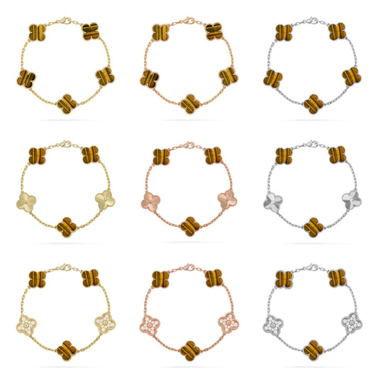 [⭐Aura ]New  CLOVER 5 MOTIFS TIGER EYE BRACELET COLLECTION