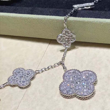 [⭐Aura ]CLOVER 6 MOTIFS SILVER DIAMOND BRACELET