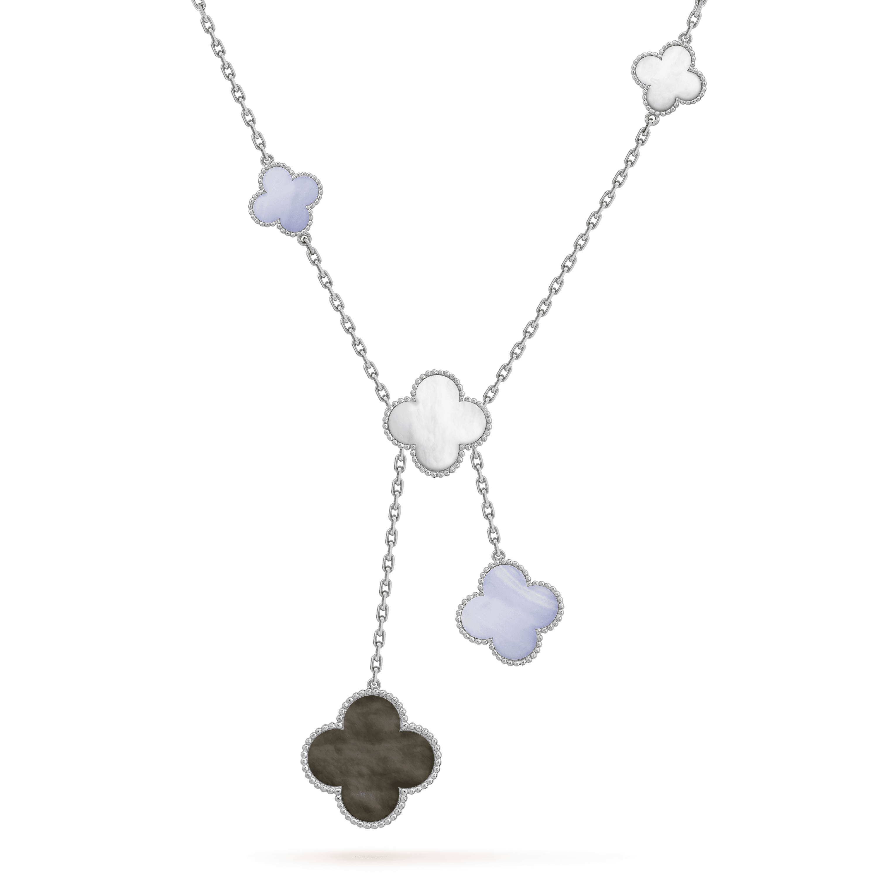 Aura CLOVER MOP CHALCEDONY NECKLACE SILVER 6 MOTIF