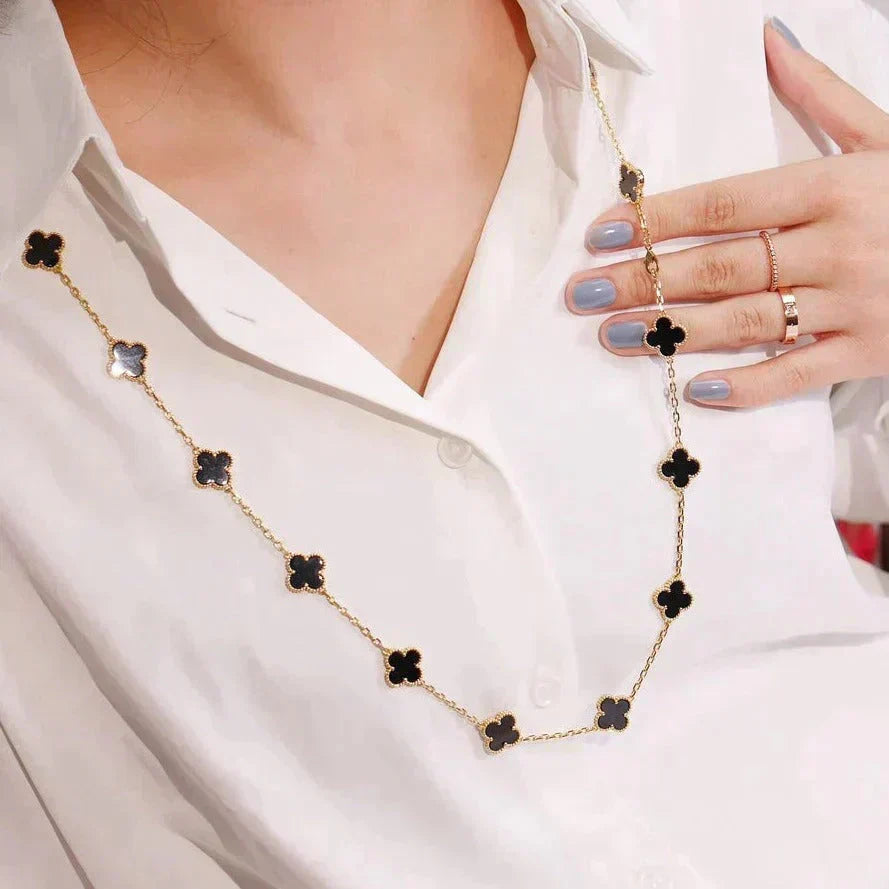 [⭐Aura ] CLOVER 20 MOTIFS ONYX NECKLACE
