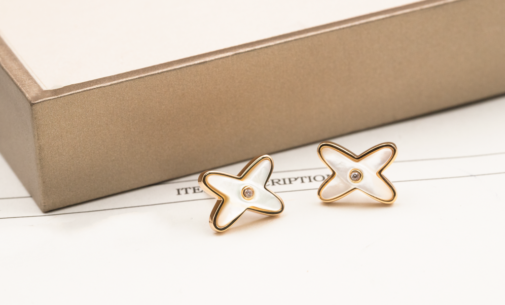 Aura SPIELE WEISSER MOP ROSÉGOLD DIAMANT OHRRINGE