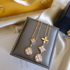 Aura COLOR BLOSSOM LARIAT NECKLACE PINK GOLD WHITE MOTHER PEARL AND DIAMOND