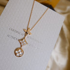 Aura COLOR BLOSSOM LARIAT NECKLACE PINK GOLD WHITE MOTHER PEARL AND DIAMOND