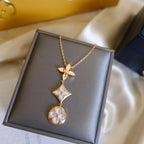 Aura COLOR BLOSSOM LARIAT NECKLACE PINK GOLD WHITE MOTHER PEARL AND DIAMOND