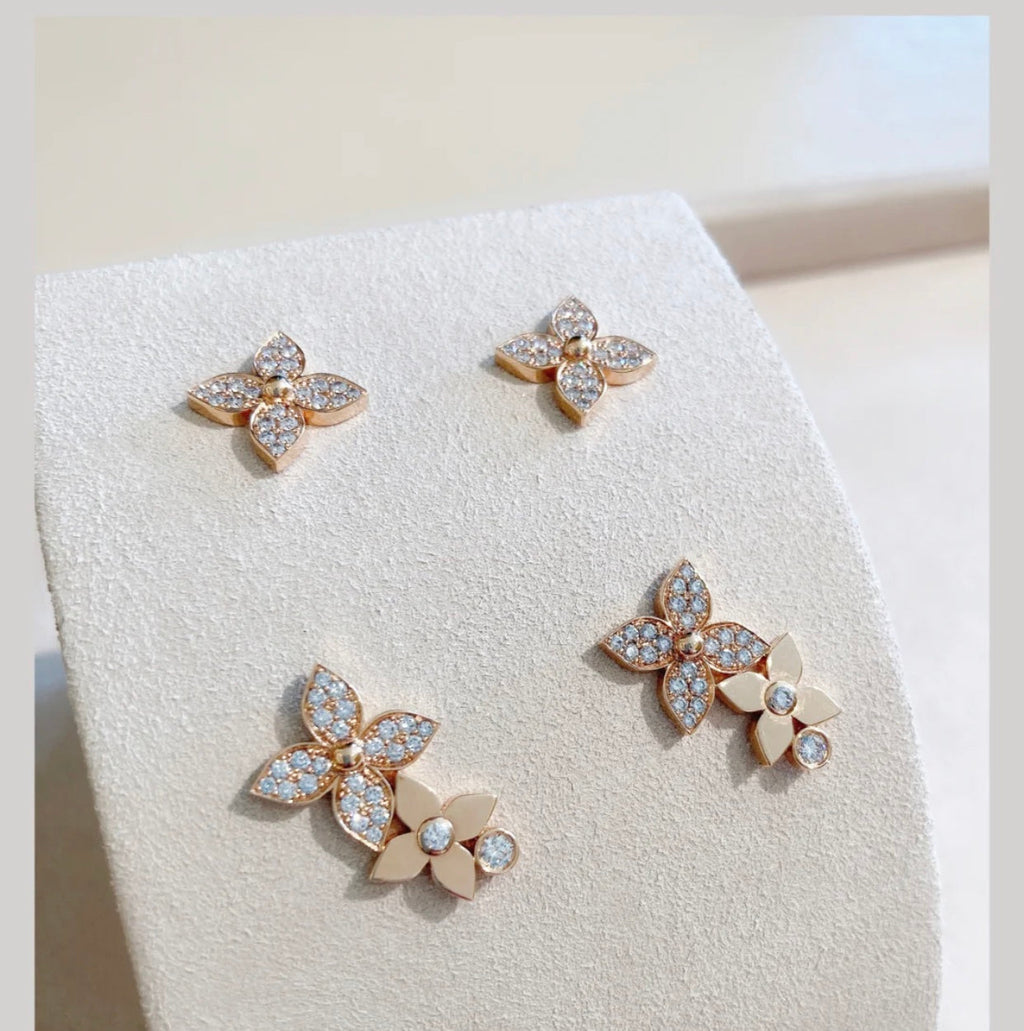 Aura STAR BLOSSOM STUD EARRINGS PINK GOLD DIAMONDS