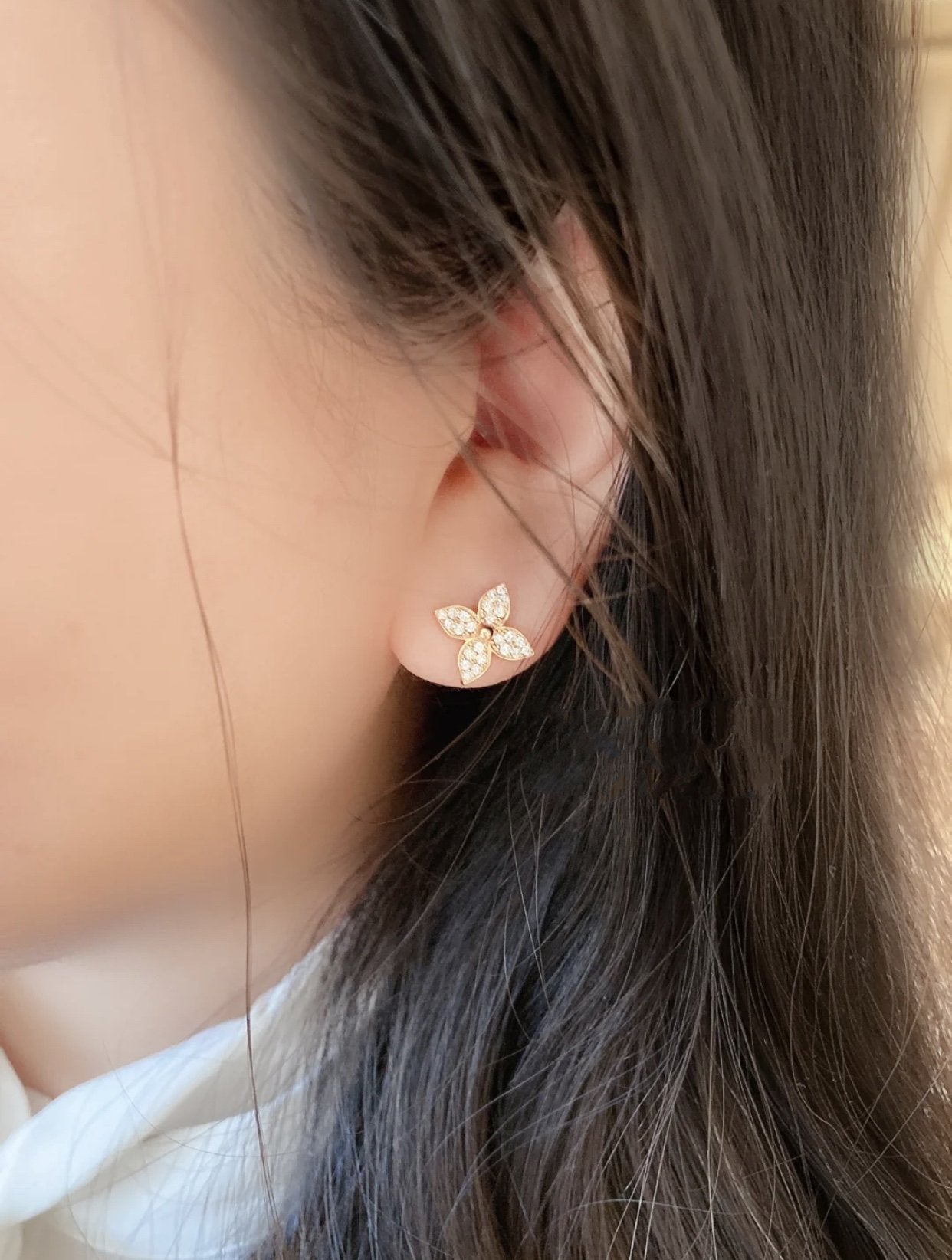 Aura STAR BLOSSOM STUD EARRINGS PINK GOLD DIAMONDS