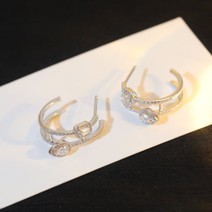[⭐Aura ]CREOLES MY TWIN 2 RANGS SILVER DIAMOND EARRINGS