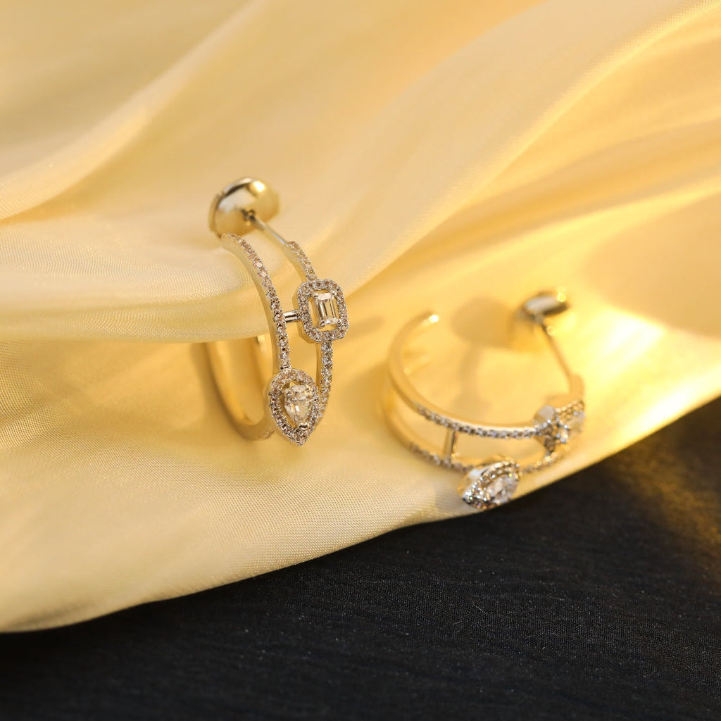 [Aura ] CREOLES MY TWIN 2 RANGS SILVER DIAMOND EARRINGS