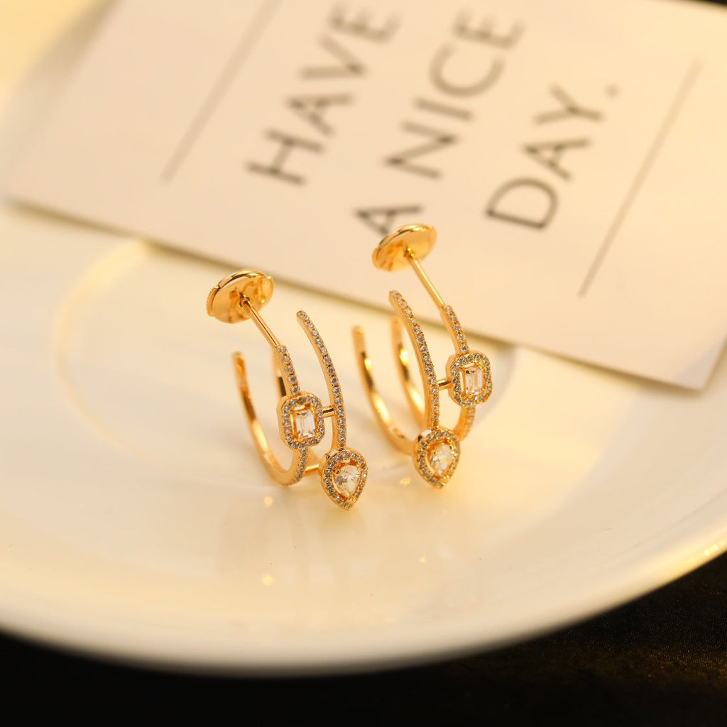 [Aura ] CREOLES MY TWIN 2 RANGS SILVER DIAMOND EARRINGS