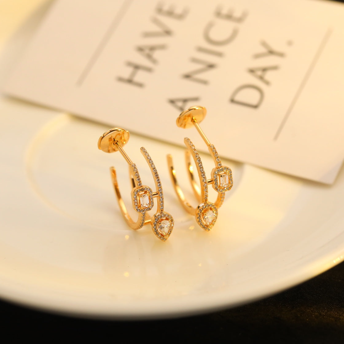 [⭐Aura ]CREOLES MY TWIN 2 RANGS SILVER DIAMOND EARRINGS