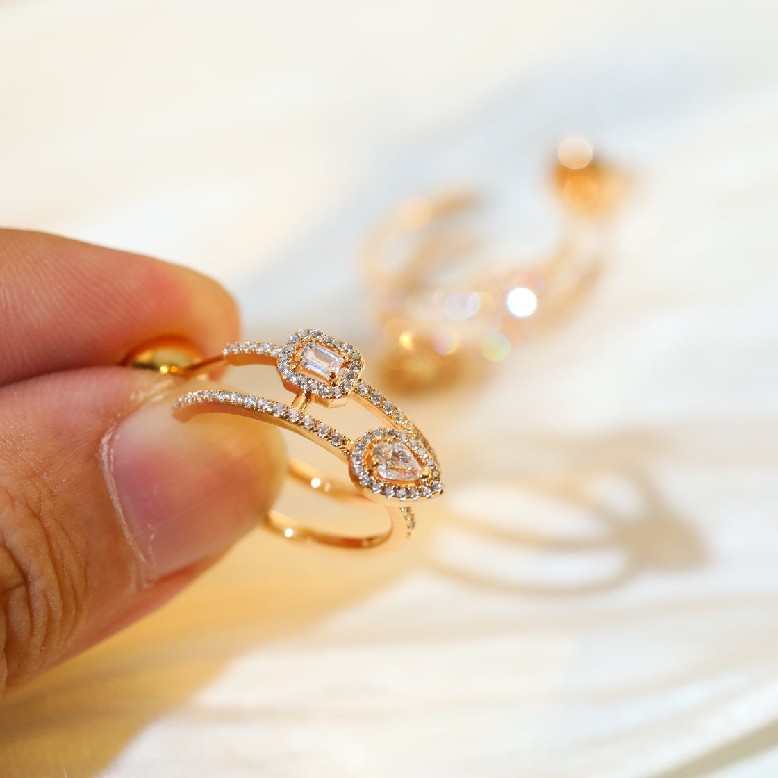 [Aura ] CREOLES MY TWIN 2 RANGS SILVER DIAMOND EARRINGS