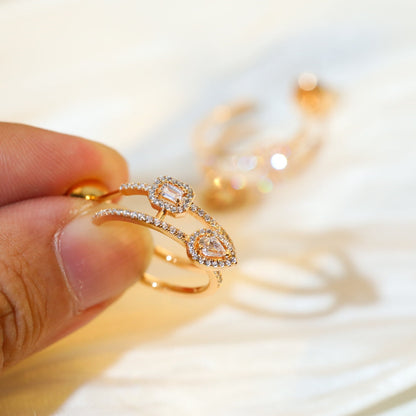 [⭐Aura ]CREOLES MY TWIN 2 RANGS SILVER DIAMOND EARRINGS