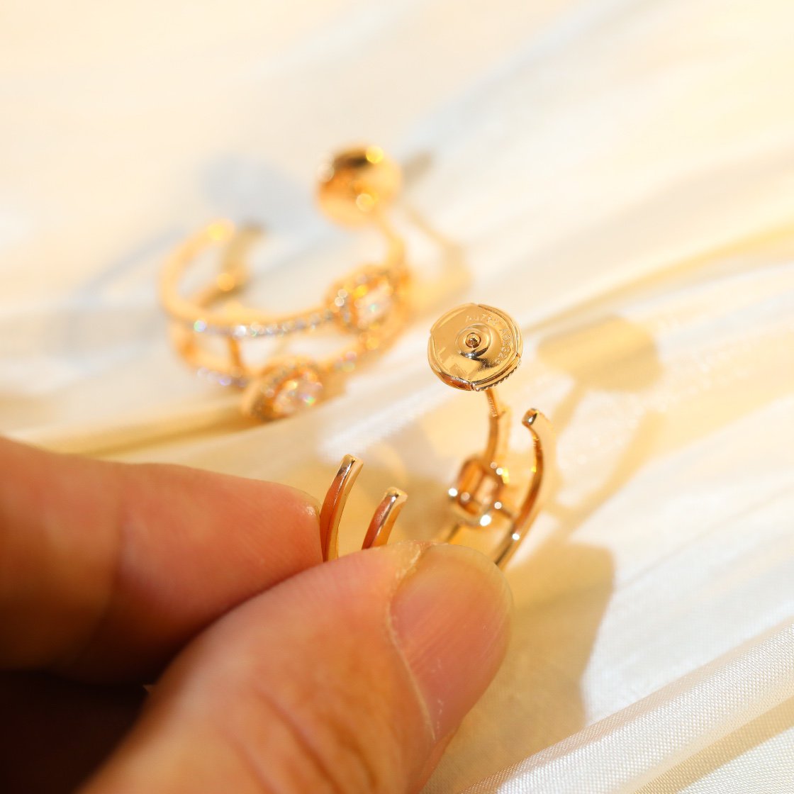 [Aura ] CREOLES MY TWIN 2 RANGS SILVER DIAMOND EARRINGS
