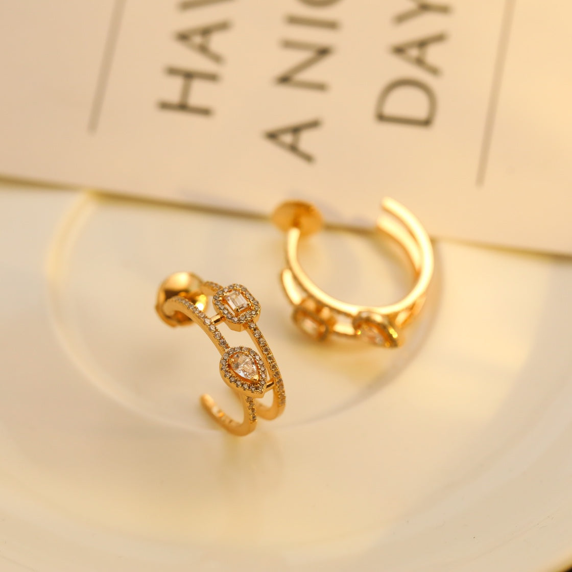 [Aura ] CREOLES MY TWIN 2 RANGS SILVER DIAMOND EARRINGS