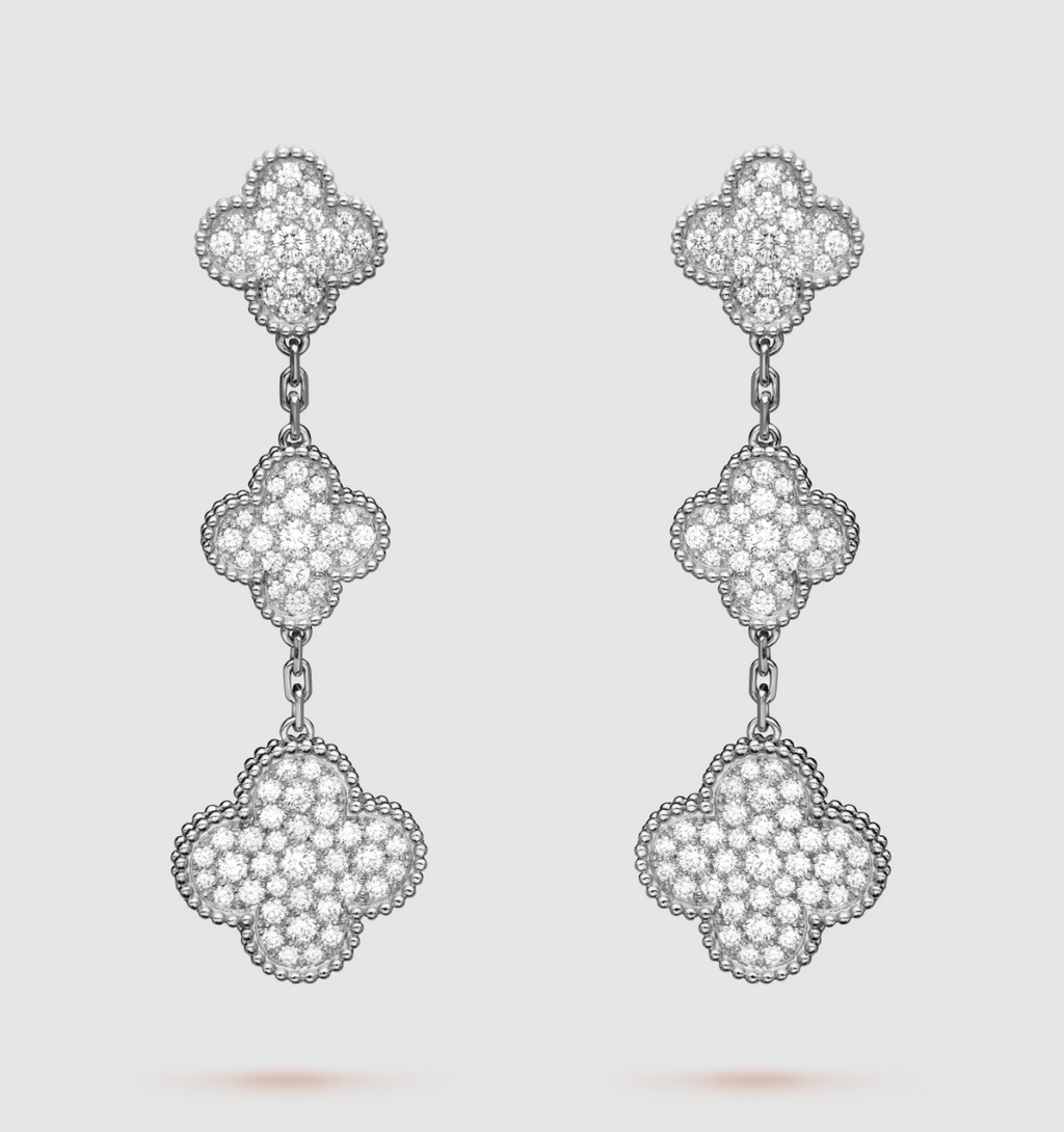 Aura CLOVER 3 MOTIF DIAMOND SILVER DROP EARRINGS