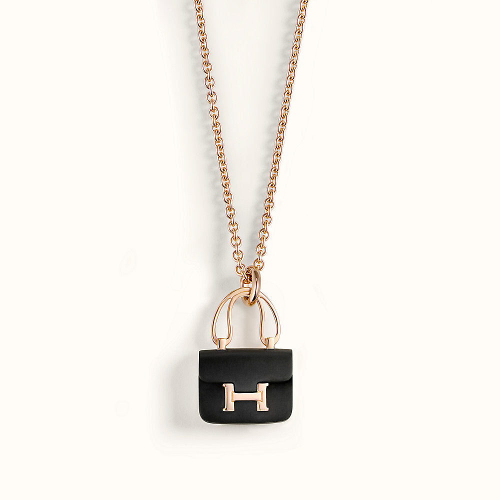 [⭐Aura ]CONSTANCE BLACK PEDANT PINK GOLD NECKLACE