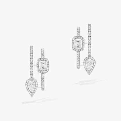 [⭐Aura ]CREOLES MY TWIN 2 RANGS SILVER DIAMOND EARRINGS