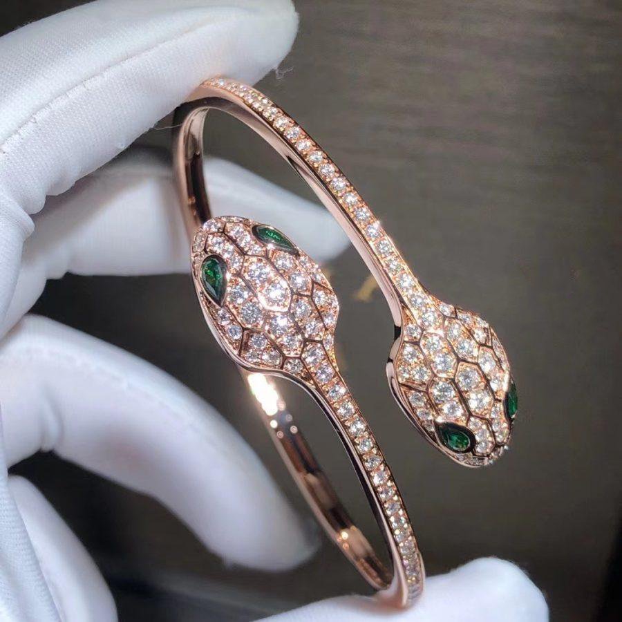 [⭐Veya]SERPENTI ARMBAND ROSÉGOLD MALACHIT DIAMANT DOPPELSCHLANGE