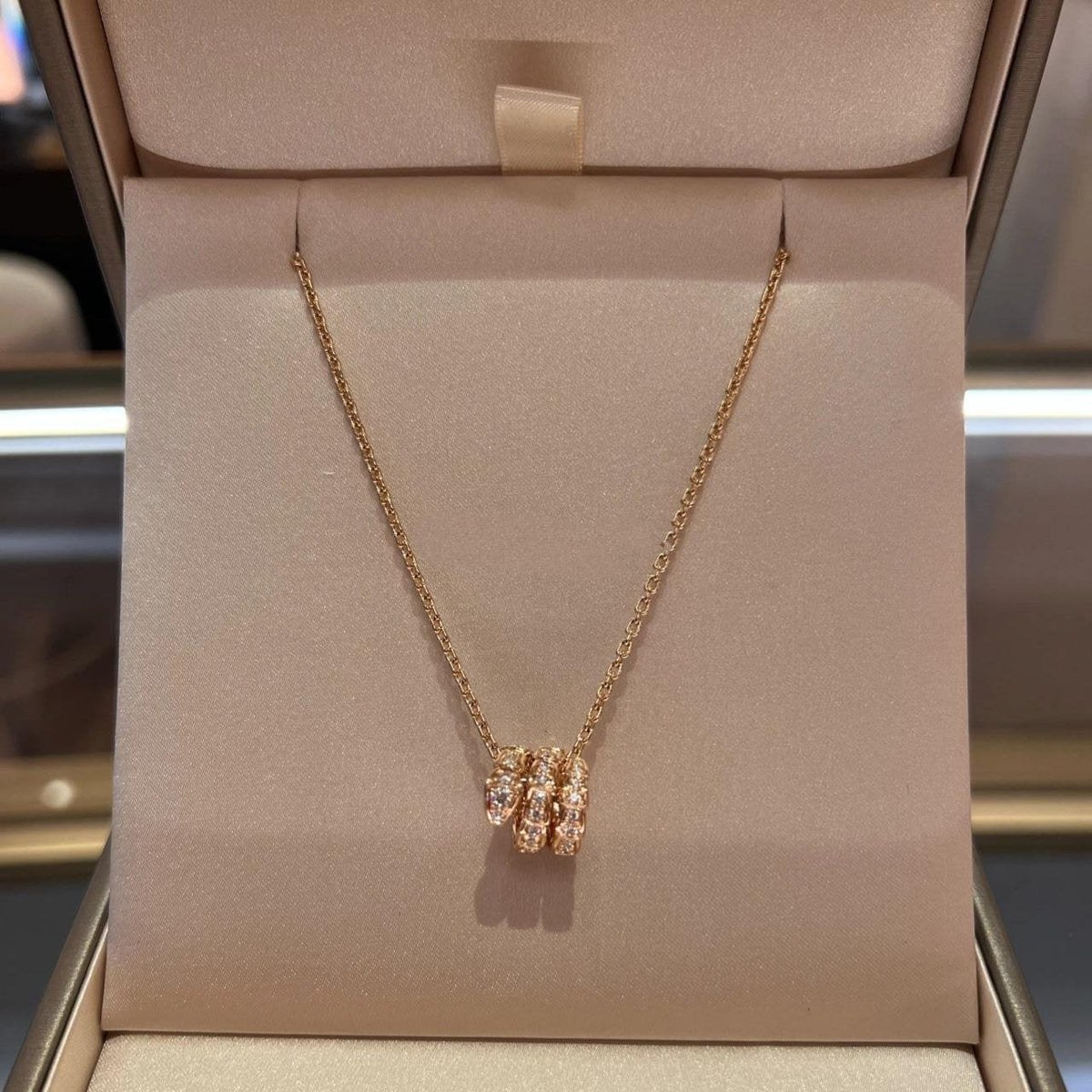 [⭐DORISW]SERPENTI PINK GOLD NECKLACE DOUBLE RING DIAMOND