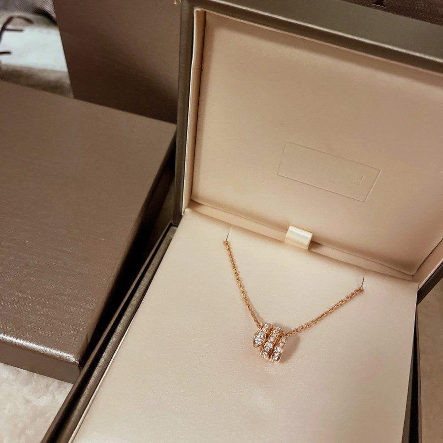 [⭐DORISW]SERPENTI PINK GOLD NECKLACE DOUBLE RING DIAMOND