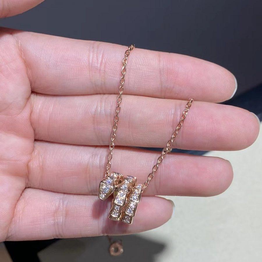 [⭐DORISW]SERPENTI PINK GOLD NECKLACE DOUBLE RING DIAMOND