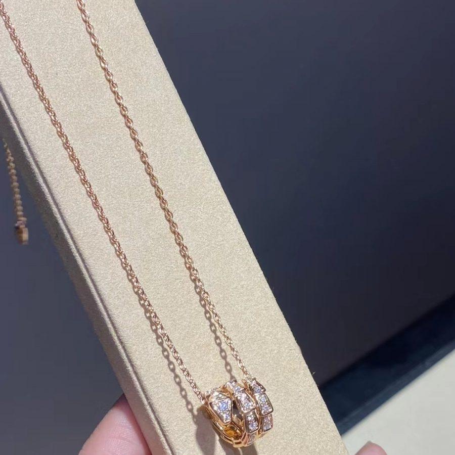 [⭐DORISW]SERPENTI PINK GOLD NECKLACE DOUBLE RING DIAMOND