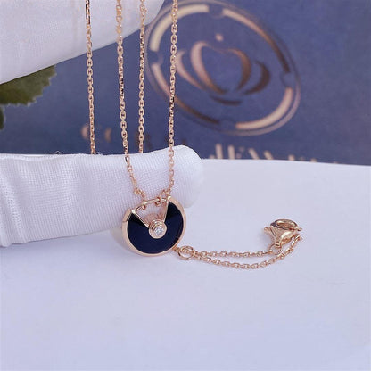 [⭐Aura ]AMULETTE ROSE GOLD ONYX NECKLACE