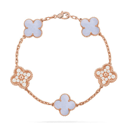 [⭐Aura ]New  CLOVER 5 MOTIF PURPLE CHALCEDONY BRACELET COLLECTION