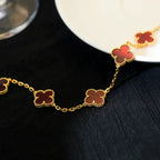 [Aura ]New  CLOVER 5 MOTIF RED CORNELIAN BRACELET COLLECTION