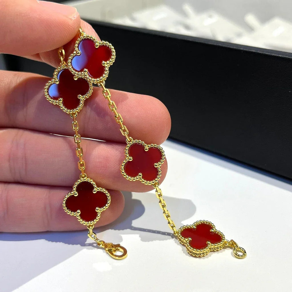 [Aura ]New  CLOVER 5 MOTIF RED CORNELIAN BRACELET COLLECTION