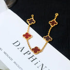 [Aura ]New  CLOVER 5 MOTIF RED CORNELIAN BRACELET COLLECTION