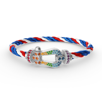Aura FORC GROSSES HUFEISEN FARBIGES DIAMANTENARMBAND SILBER