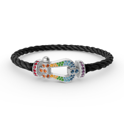 Aura FORC GROSSES HUFEISEN FARBIGES DIAMANTENARMBAND SILBER