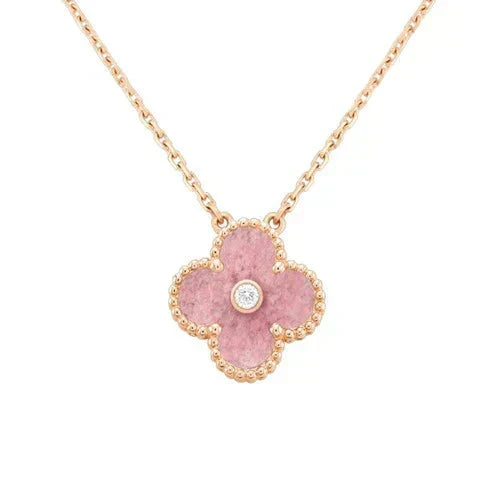 Aura CLOVER 15MM DIAMANT RHODONIT HALSKETTE