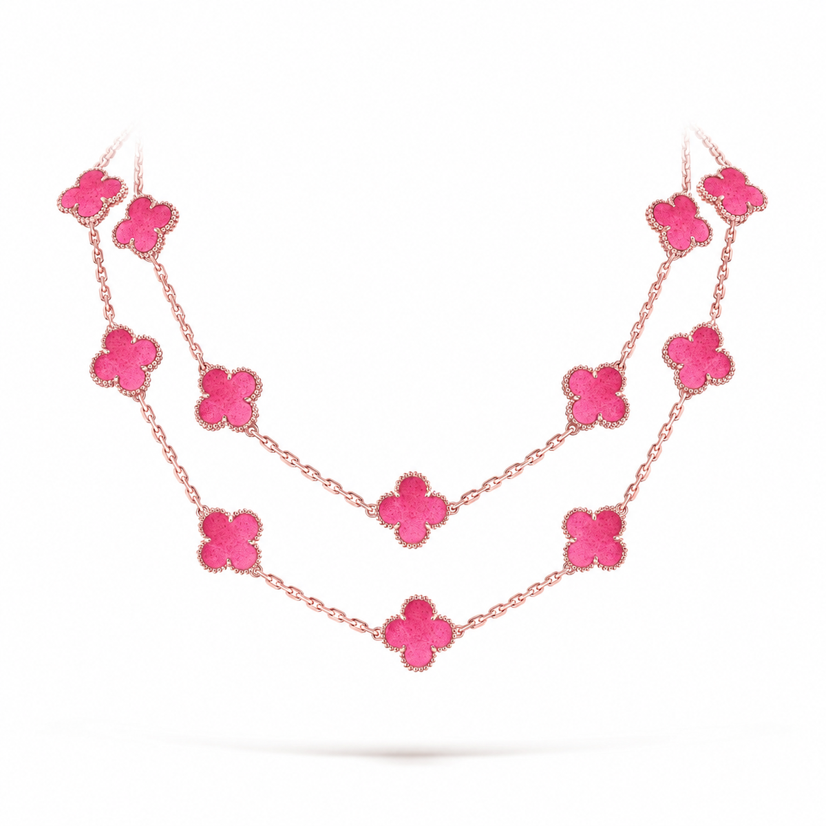 [⭐DORISW] NEW CLOVER 20 MOTIFS PINK ENAMEL NECKLACE