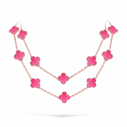 [⭐Aura] NEW CLOVER 20 MOTIFS PINK ENAMEL NECKLACE